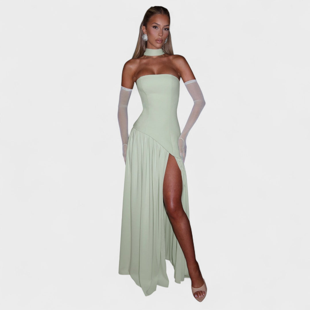 Maliyah – Vestido Corte Asimétrico Menta que Realza Tu Elegancia