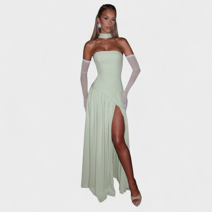 Maliyah – Vestido Corte Asimétrico Menta que Realza Tu Elegancia