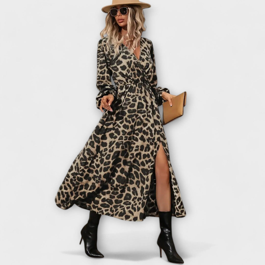 Natalie – Vestido con Estilo y Estampado de Leopardo que Realza Tu Silueta