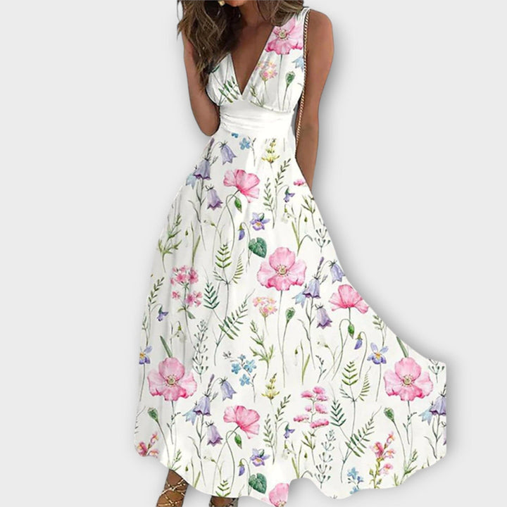 Romy – Vestido Floral con Escote en V que Irradia Ligereza y Encanto