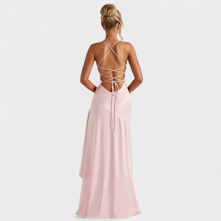 Samira – Vestido Maxi Rosa Empolvado que realza tu feminidad