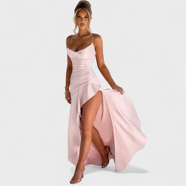 Samira – Vestido Maxi Rosa Empolvado que realza tu feminidad