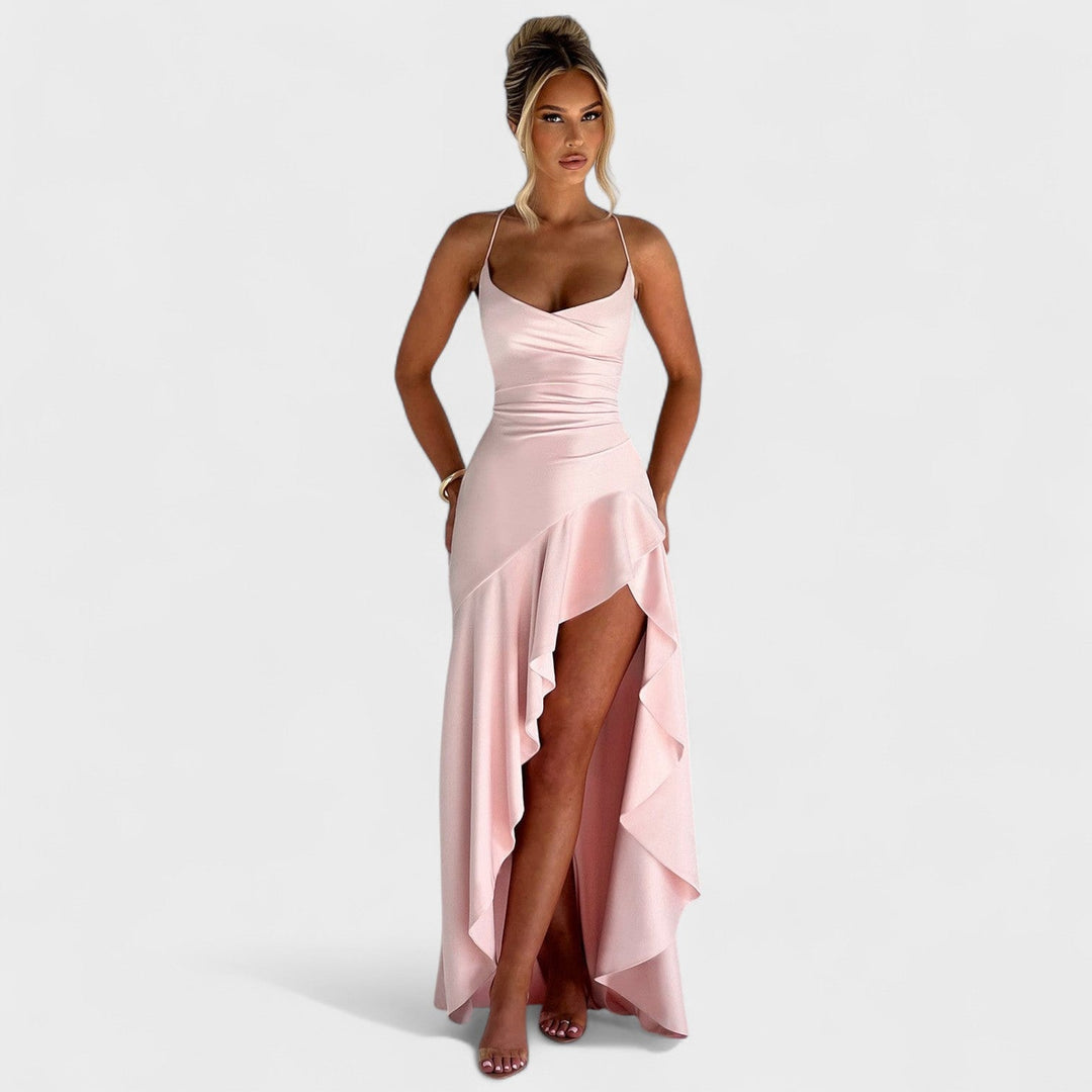 Samira – Vestido Maxi Rosa Empolvado que realza tu feminidad