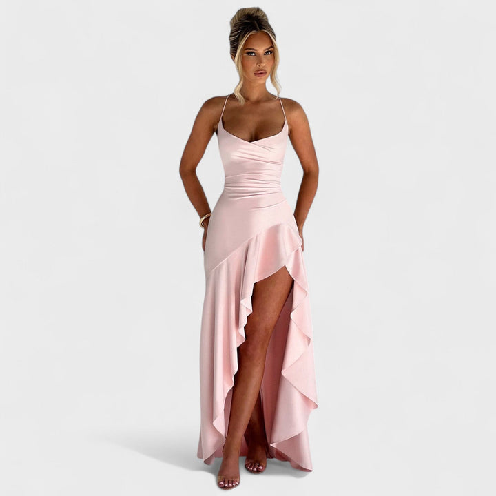 Samira – Vestido Maxi Rosa Empolvado que realza tu feminidad