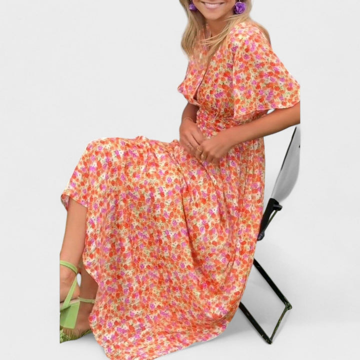 Sandra – Maxi vestido elegante con escote en V que ilumina tu estilo