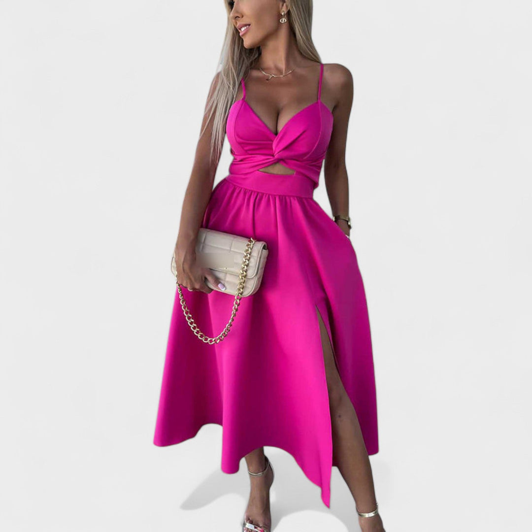 Cielo Divino – Vestido Midi con Abertura Frontal que resalta tu figura