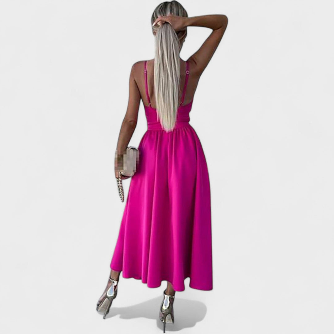 Cielo Divino – Vestido Midi con Abertura Frontal que resalta tu figura