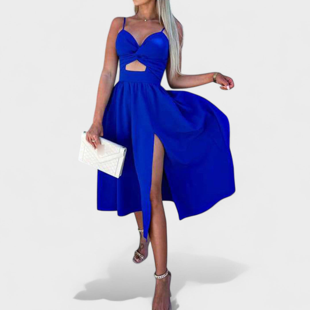 Cielo Divino – Vestido Midi con Abertura Frontal que resalta tu figura