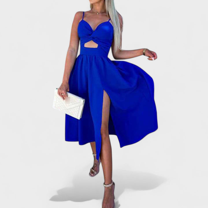 Cielo Divino – Vestido Midi con Abertura Frontal que resalta tu figura