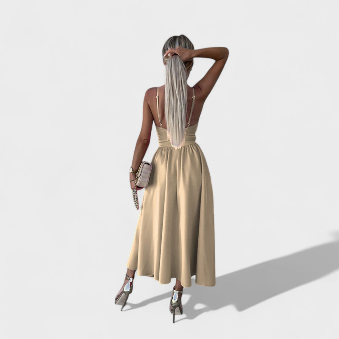 Cielo Divino – Vestido Midi con Abertura Frontal que resalta tu figura