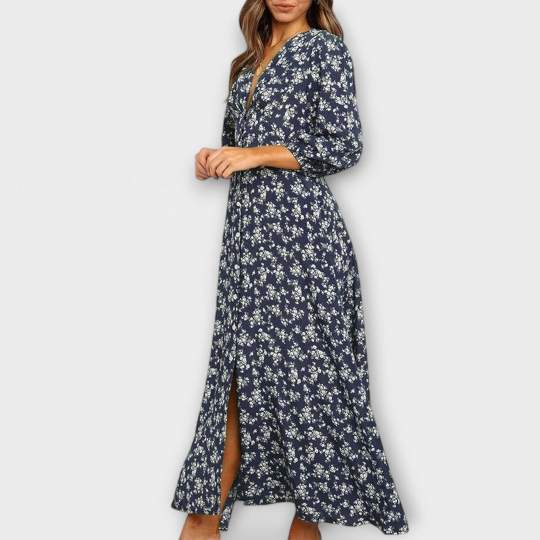 Sofía – Vestido Largo con Estampado Floral que Realza Tu Estilo