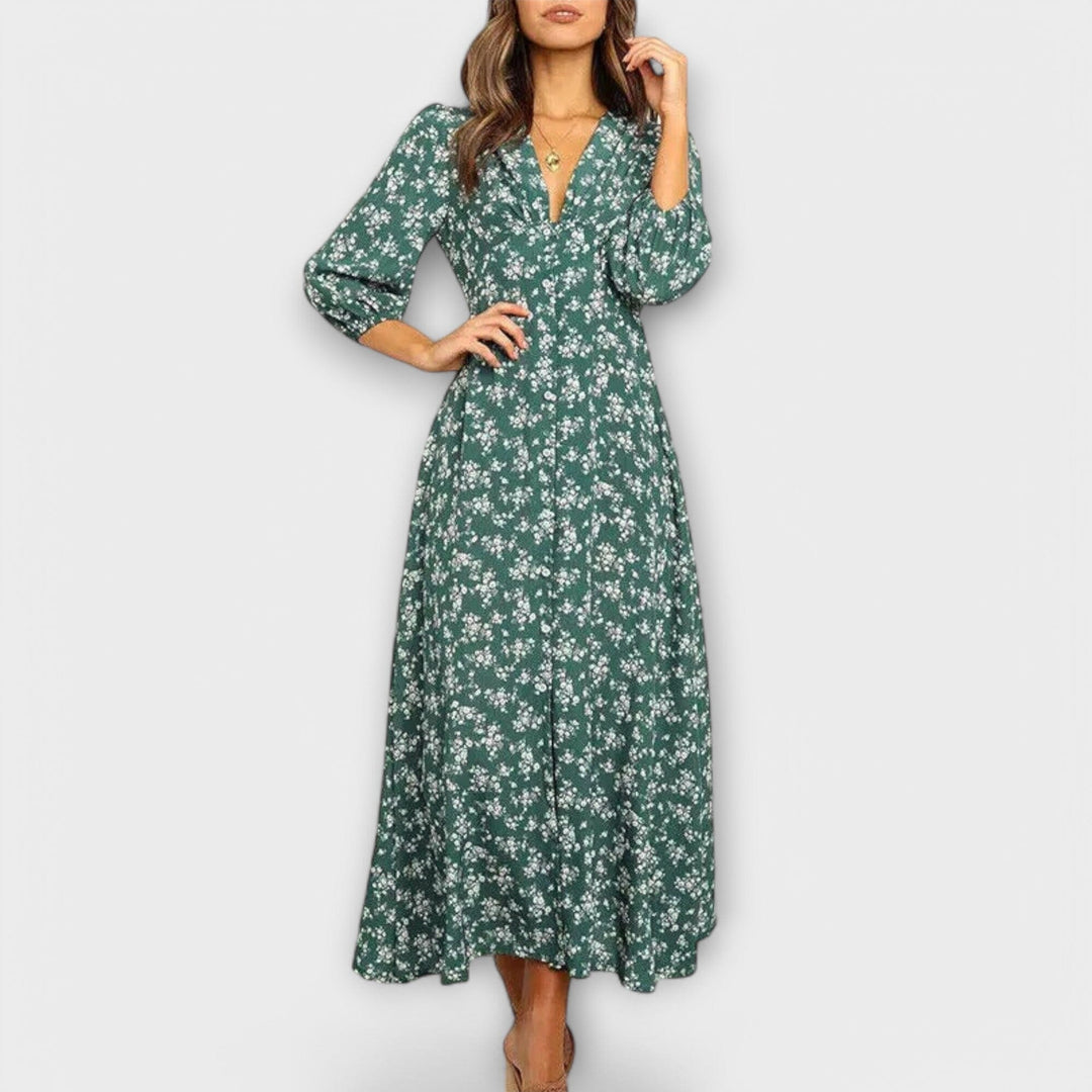 Sofía – Vestido Largo con Estampado Floral que Realza Tu Estilo